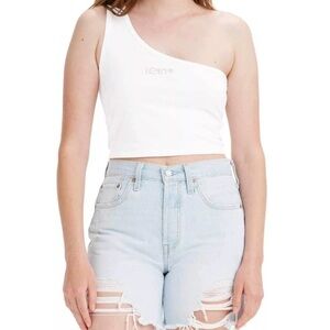 NWT Levi's Women's One Shoulder Crop Logo Tank, White, Small, Chico, Petit
